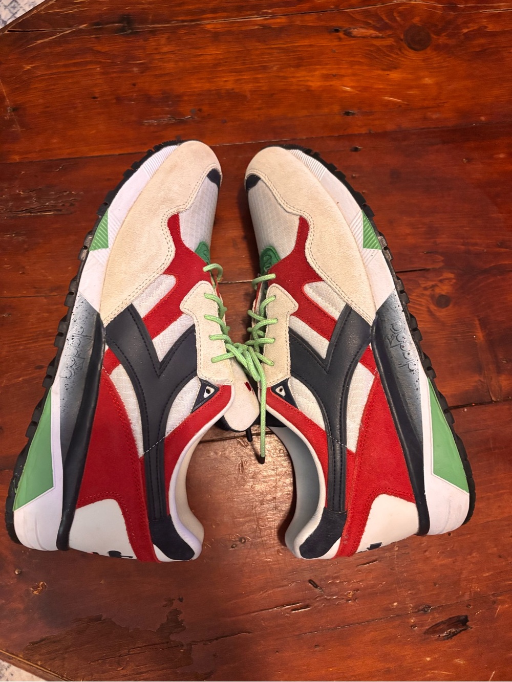 Diadora Retro Men's Multi-Color Suede Athletic Sneakers - Red/Green/Beige SZ 10